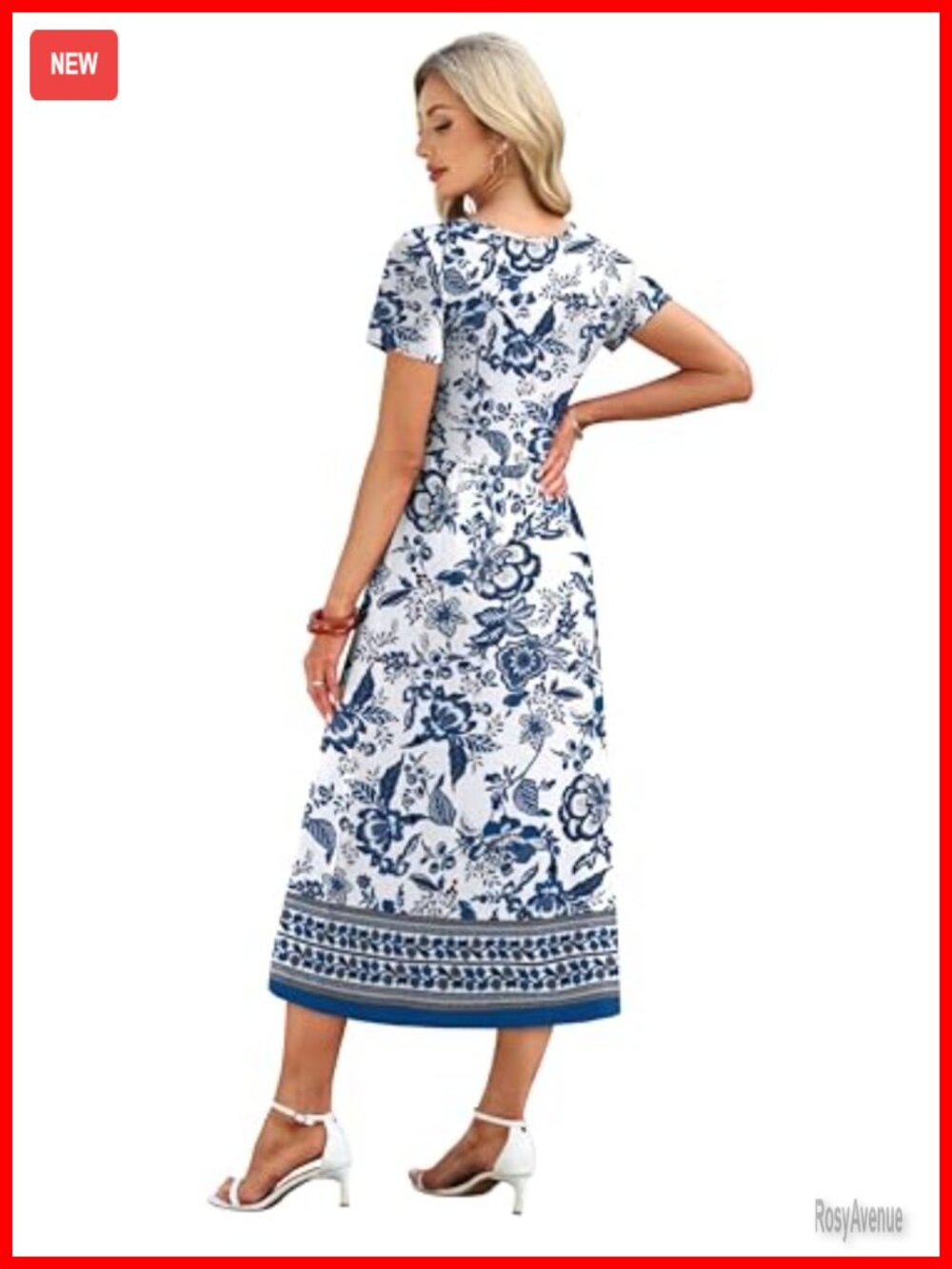 Flowy A-Line Midi Dress with Pockets S-2XL Casual Beach Vacation - Picture 5 of 7